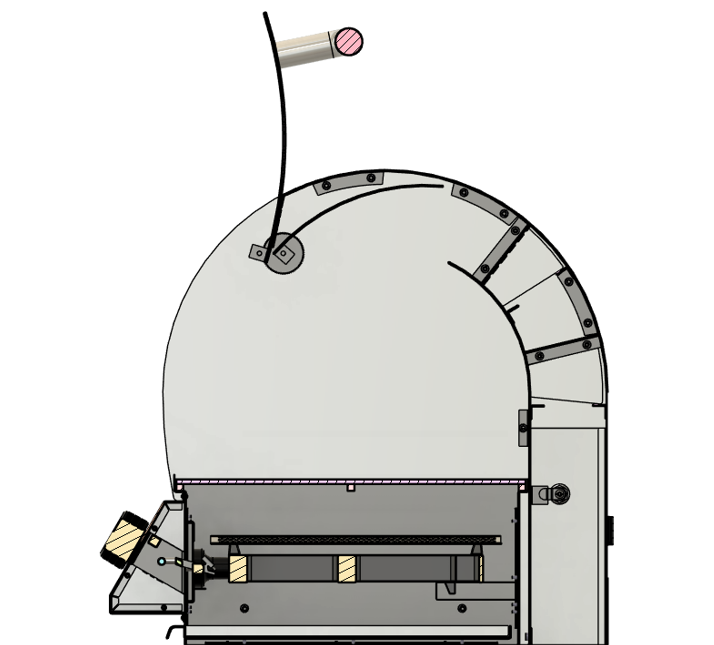 Cross-section drawing of the JetKev grill with the door open and the flue open